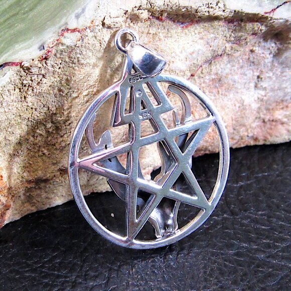Solid 925 Sterling Silver Third Degree Deer Head Cernunnos Pentacle Pendant - Picture 3 of 9